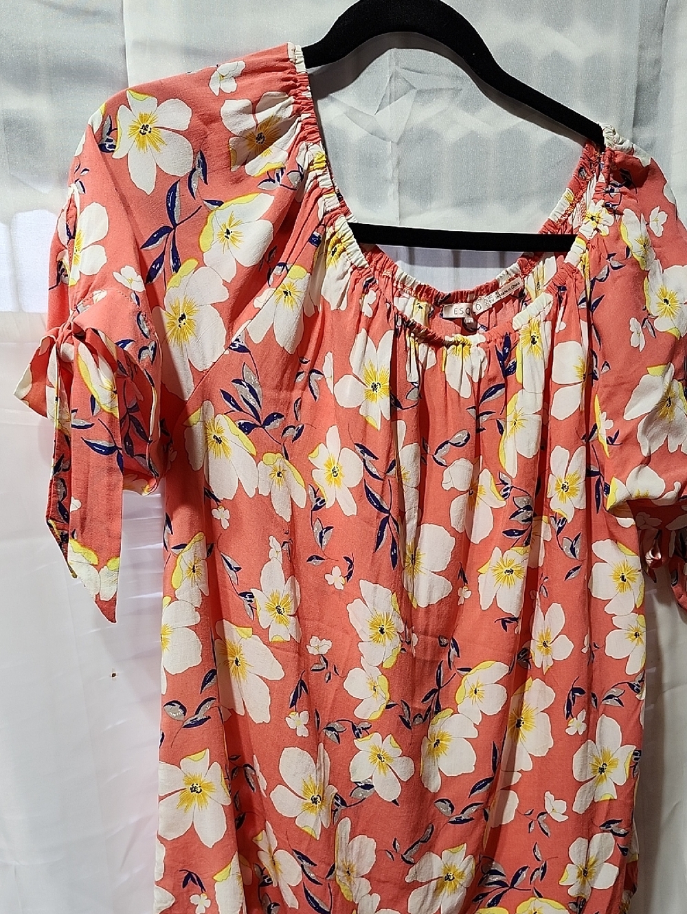 ESQUALO Coral Floral Off-Shoulder Tunic Top